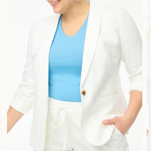 J. Crew Factory Linen Blend One Button Blazer in White Size 24 NWT - Picture 1 of 14